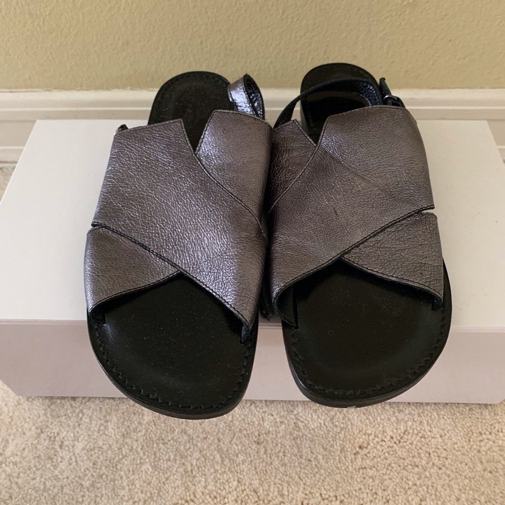 Sandals. Metallic color. Leather upper. Made in Italy. Size 9. Great condition.